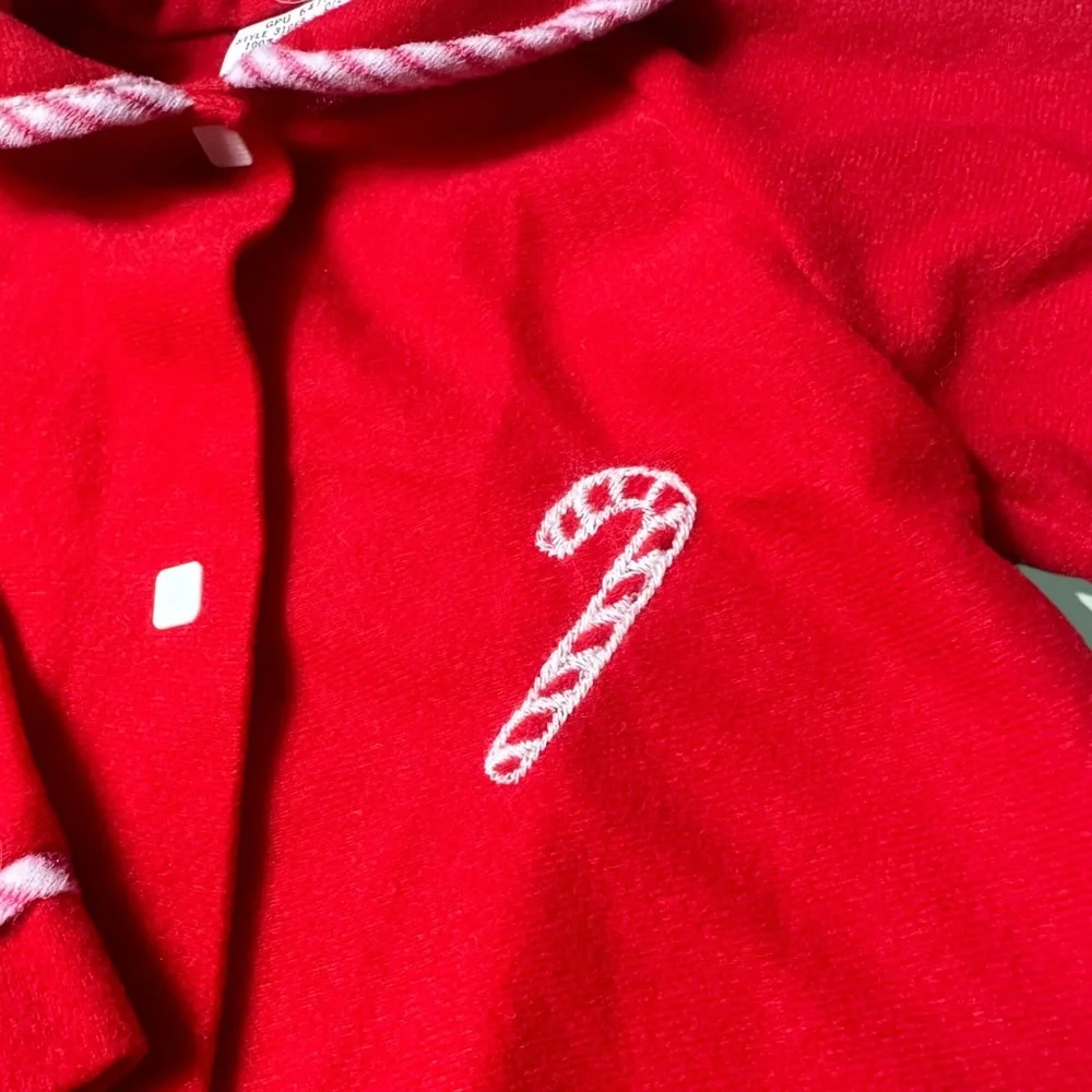 Vintage Baby Sears Red Candy Cane Fleece One Piece Holiday Pajamas